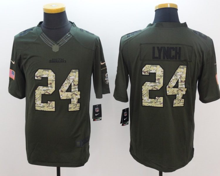 Men's Seattle Seahawks Marshawn Lynch #24 Army Green Jersey