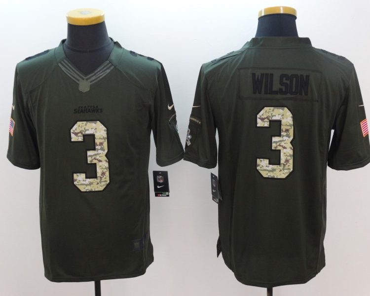 Men's Seattle Seahawks Russell Wilson #3 Army Green Jersey