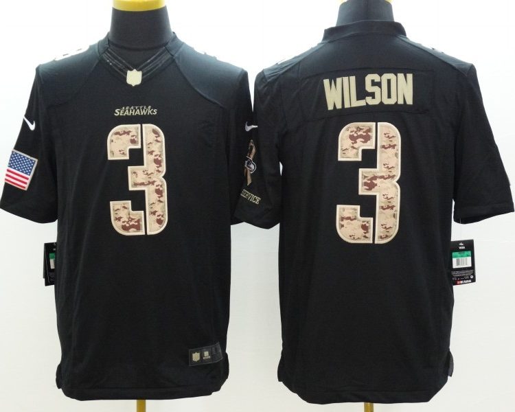 Men's Seattle Seahawks Russell Wilson #3 Black Alternate Jersey