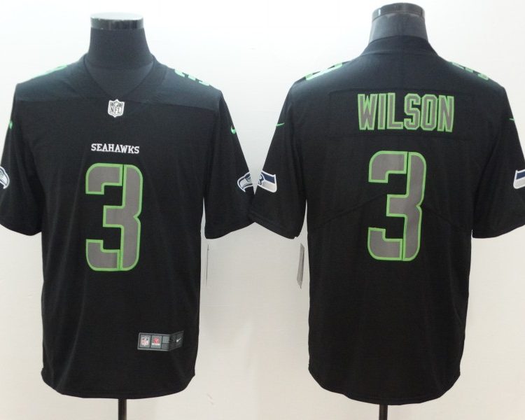 Men's Seattle Seahawks Russell Wilson #3 Black Authentic Jersey