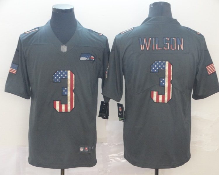 Men's Seattle Seahawks Russell Wilson #3 Black Authentic Jersey