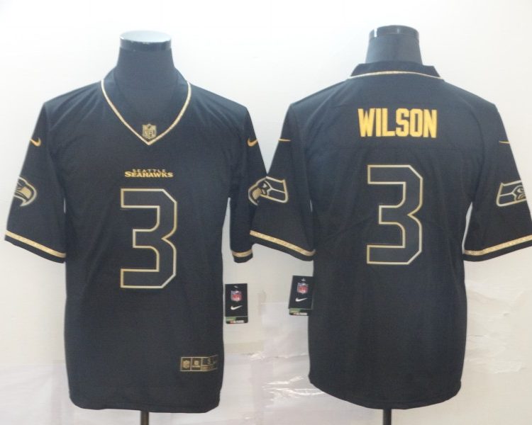 Men's Seattle Seahawks Russell Wilson #3 Black Jersey