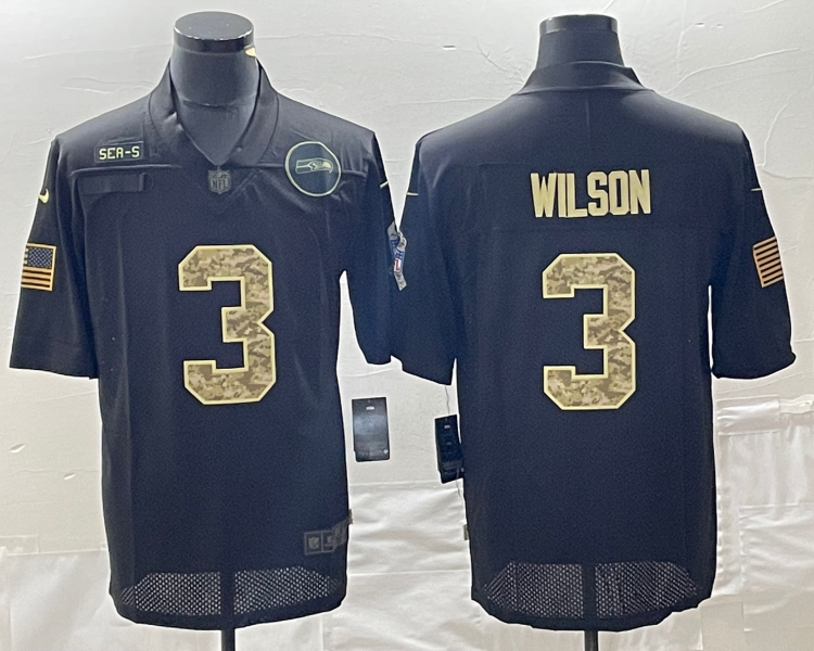 Men's Seattle Seahawks Russell Wilson #3 Black Jersey
