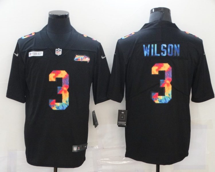Men's Seattle Seahawks Russell Wilson #3 Black Jersey