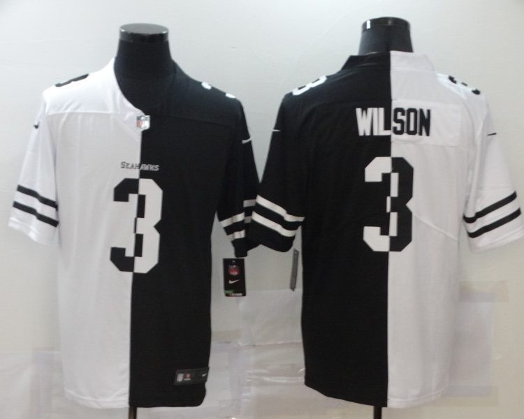 Men's Seattle Seahawks Russell Wilson #3 Black/White Jersey