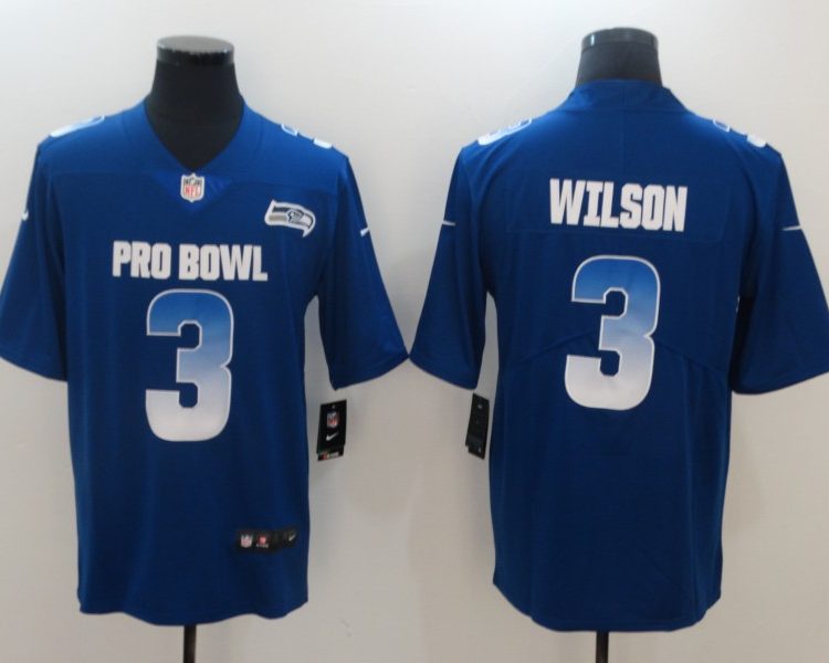 Men's Seattle Seahawks Russell Wilson #3 Blue Jersey