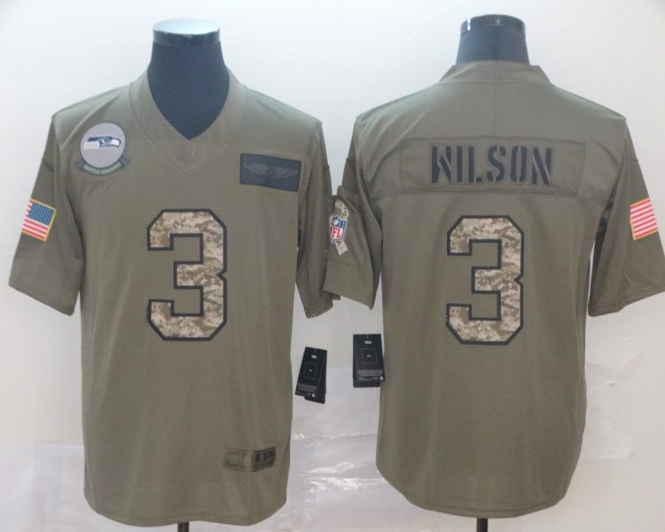 Men's Seattle Seahawks Russell Wilson #3 Brown Jersey