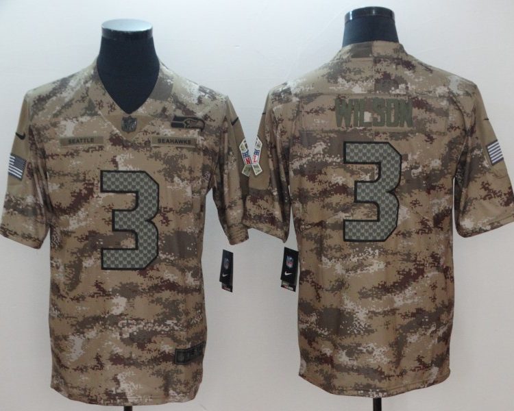 Men's Seattle Seahawks Russell Wilson #3 Camouflage Jersey