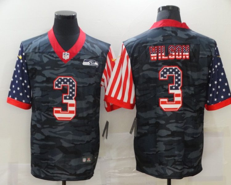 Men's Seattle Seahawks Russell Wilson #3 Gray Camouflage Jersey
