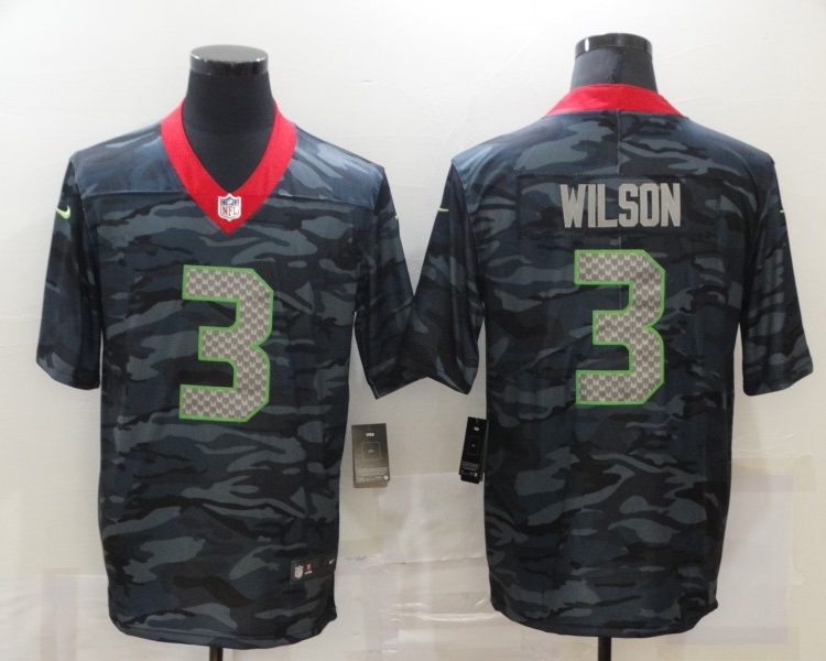 Men's Seattle Seahawks Russell Wilson #3 Gray Camouflage Jersey