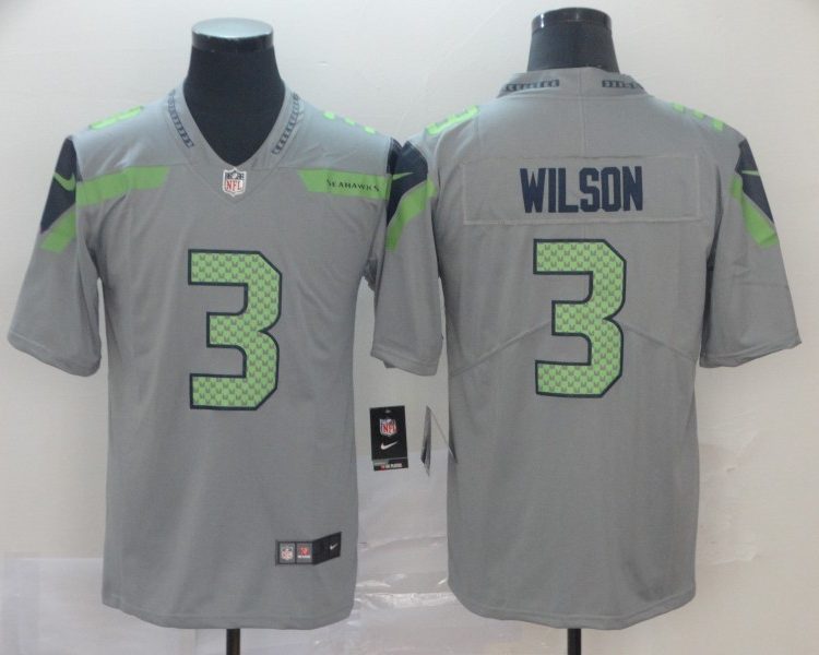 Men's Seattle Seahawks Russell Wilson #3 Gray Inverted Legend Jersey