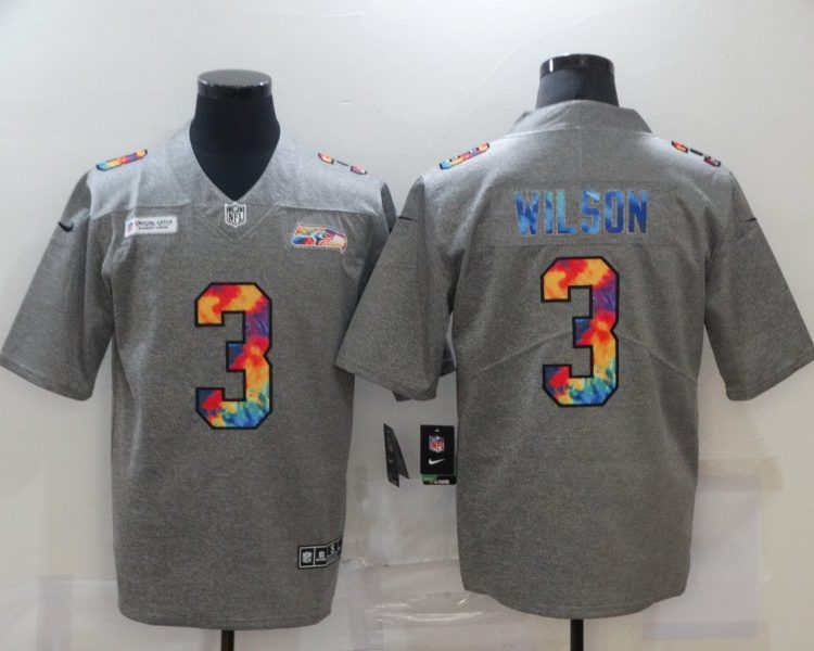 Men's Seattle Seahawks Russell Wilson #3 Gray Jersey
