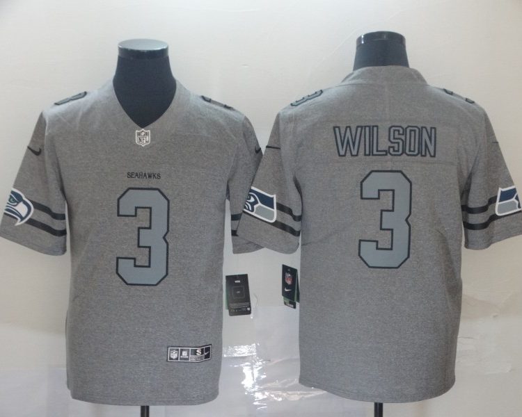 Men's Seattle Seahawks Russell Wilson #3 Gray Jersey
