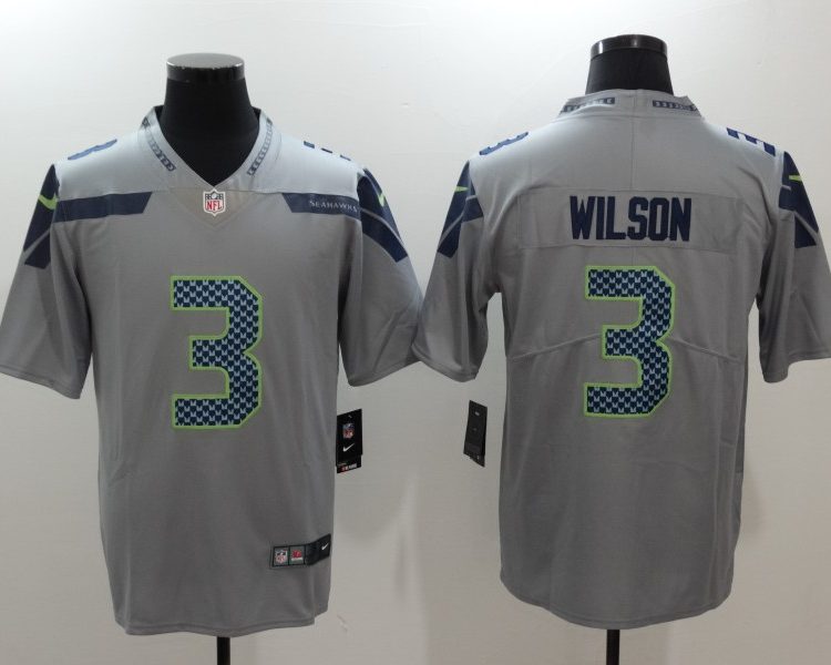 Men's Seattle Seahawks Russell Wilson #3 Gray Jersey