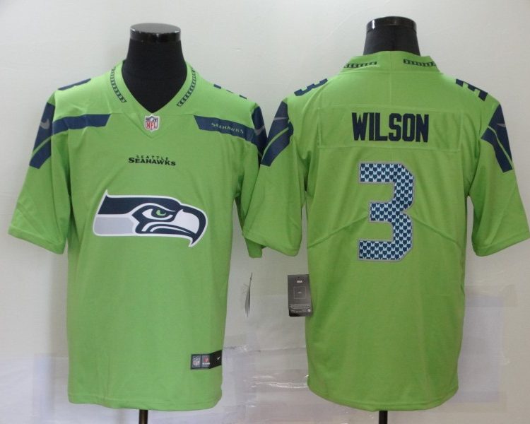 Men's Seattle Seahawks Russell Wilson #3 Green Jersey