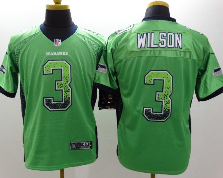 Men's Seattle Seahawks Russell Wilson #3 Green Jersey