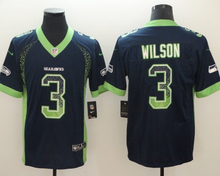 Men's Seattle Seahawks Russell Wilson #3 Navy Jersey