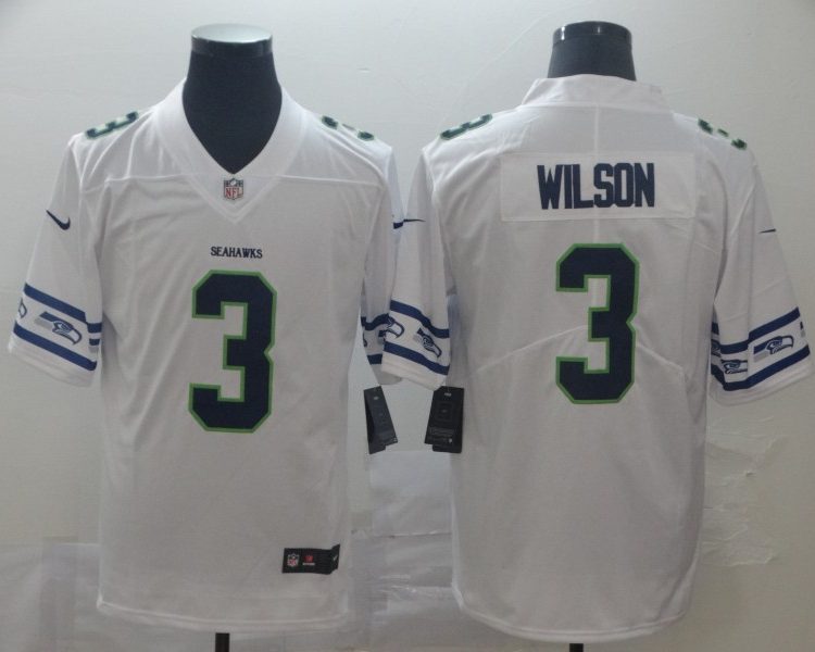 Men's Seattle Seahawks Russell Wilson #3 White Alternate Jersey