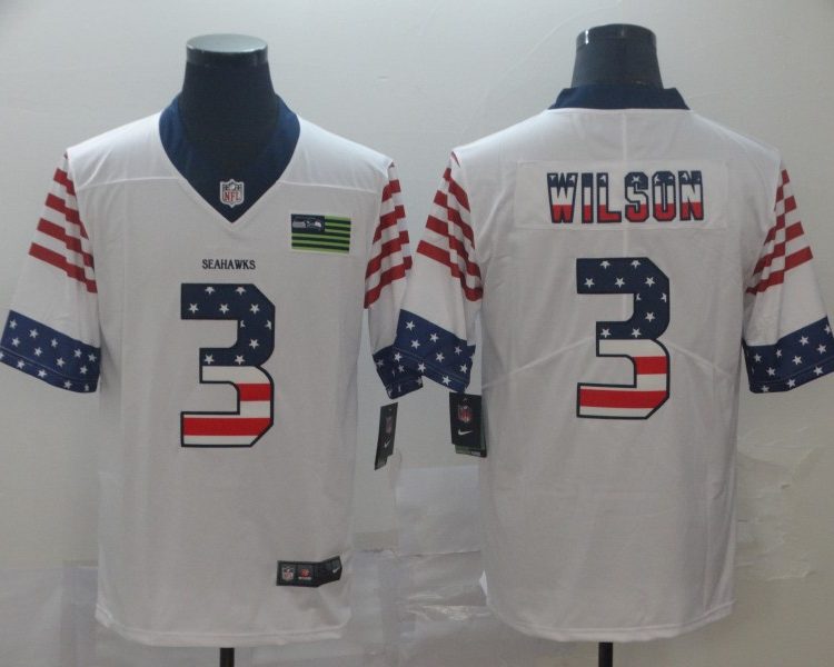 Men's Seattle Seahawks Russell Wilson #3 White Authentic Jersey