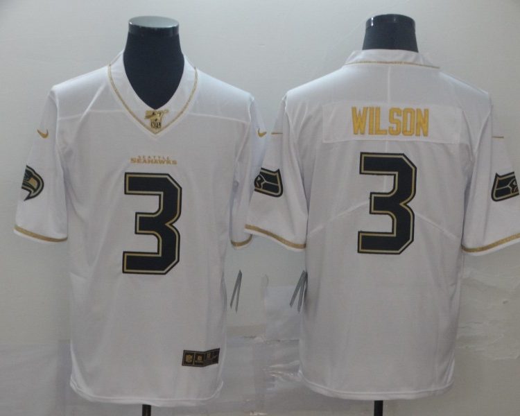 Men's Seattle Seahawks Russell Wilson #3 White Jersey