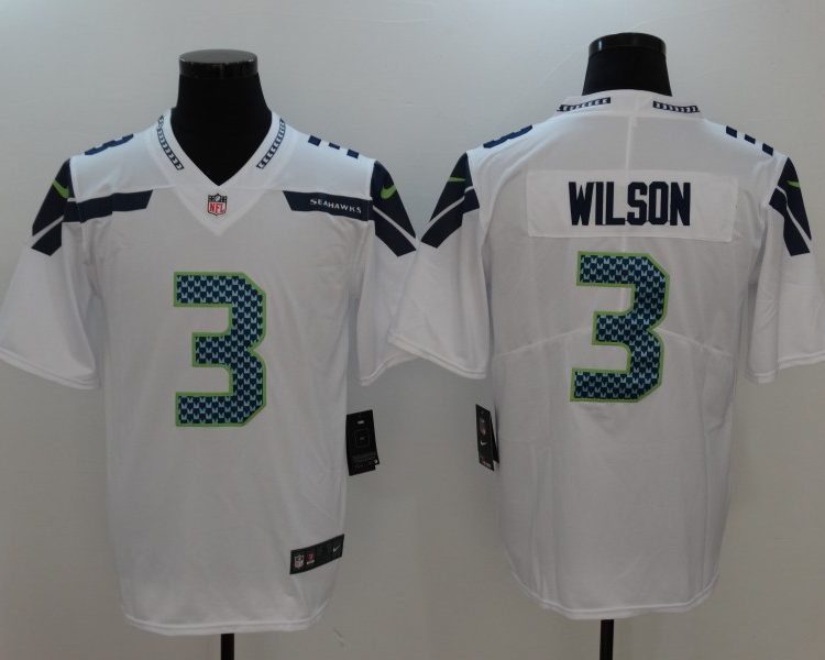 Men's Seattle Seahawks Russell Wilson #3 White Jersey
