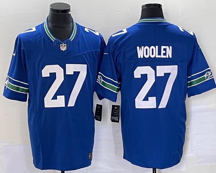 Men's Seattle Seahawks Tariq Woolen #27 Royal Throwback Legend Jersey