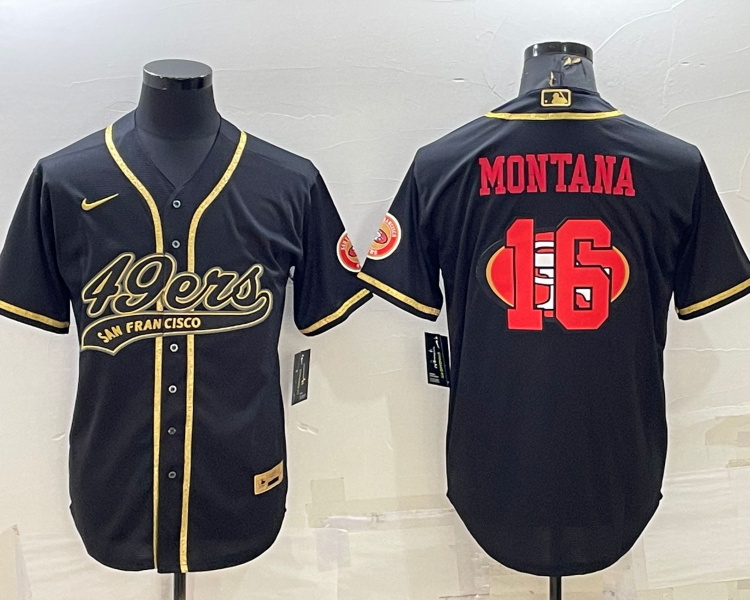 Men's San Francisco 49ers Joe Montana #16 Black Jersey Joint Edition