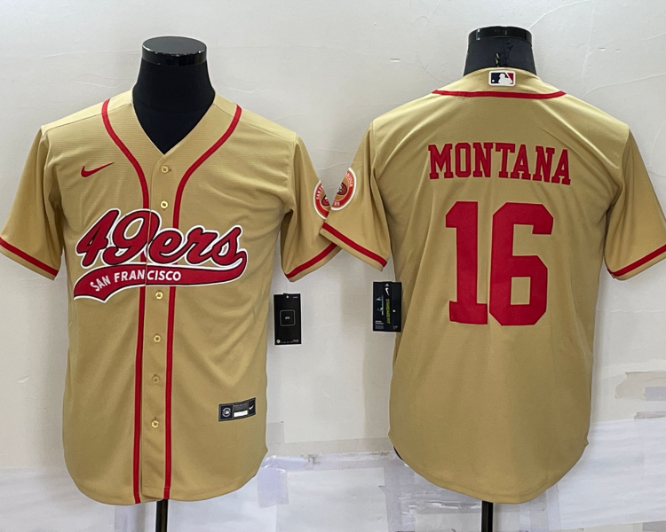 Men's San Francisco 49ers Joe Montana #16 Gold Jersey Joint Edition