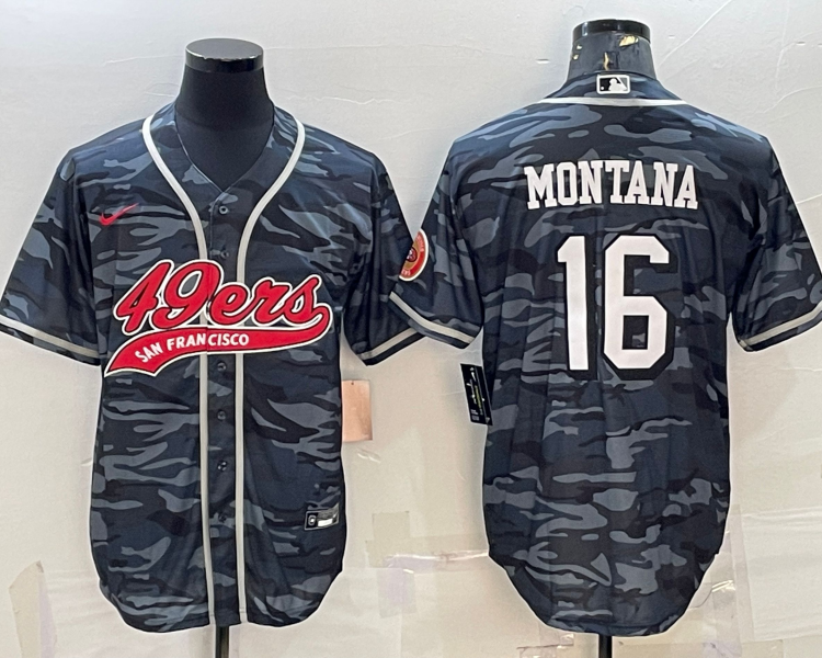 Men's San Francisco 49ers Joe Montana #16 Grey Camouflage Jersey Joint Edition