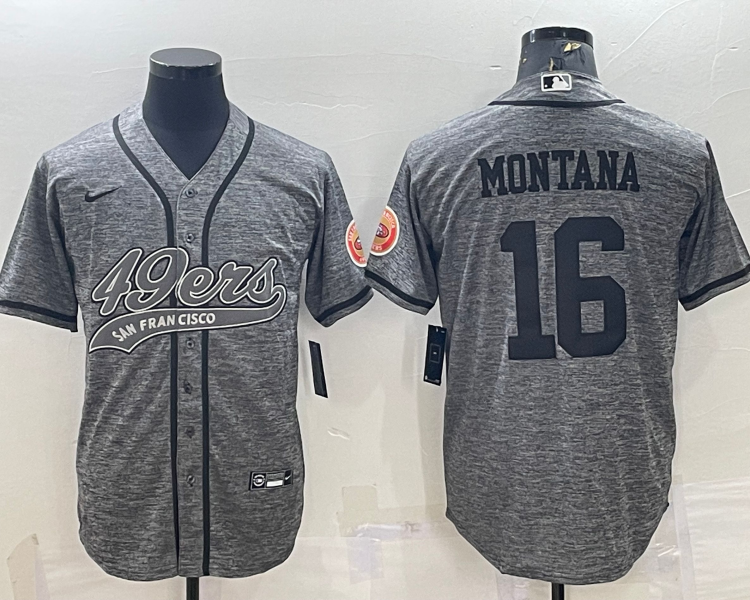 Men's San Francisco 49ers Joe Montana #16 Grey Jersey Joint Edition