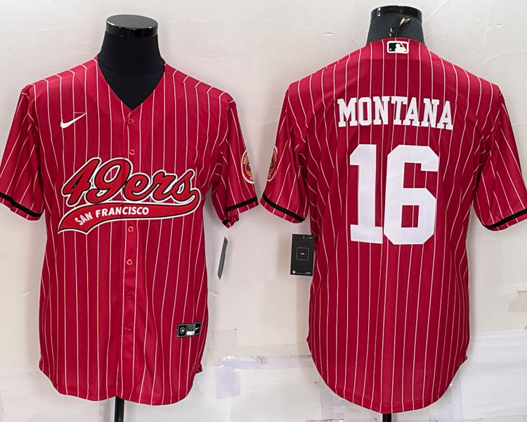Men's San Francisco 49ers Joe Montana #16 Red Jersey Joint Edition
