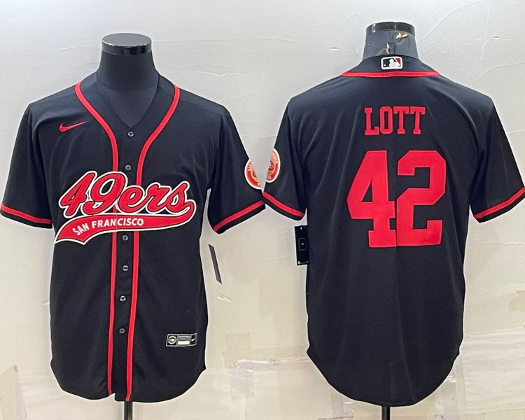 Men's San Francisco 49ers Ronnie Lott #42 Black Jersey Joint Edition