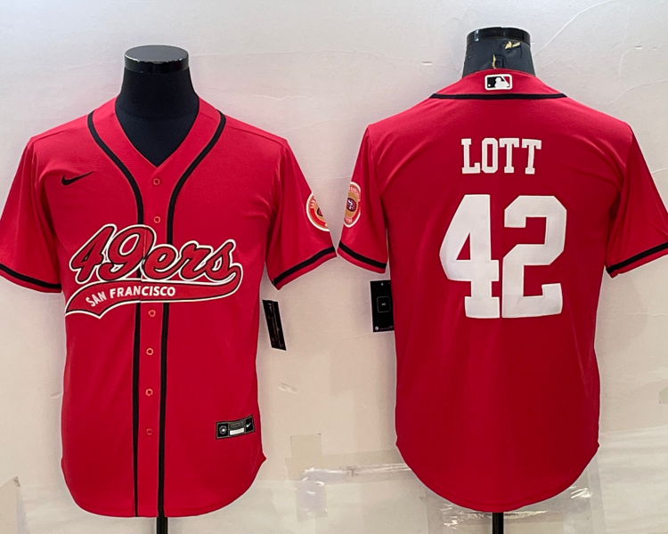 Men's San Francisco 49ers Ronnie Lott #42 Red Jersey Joint Edition