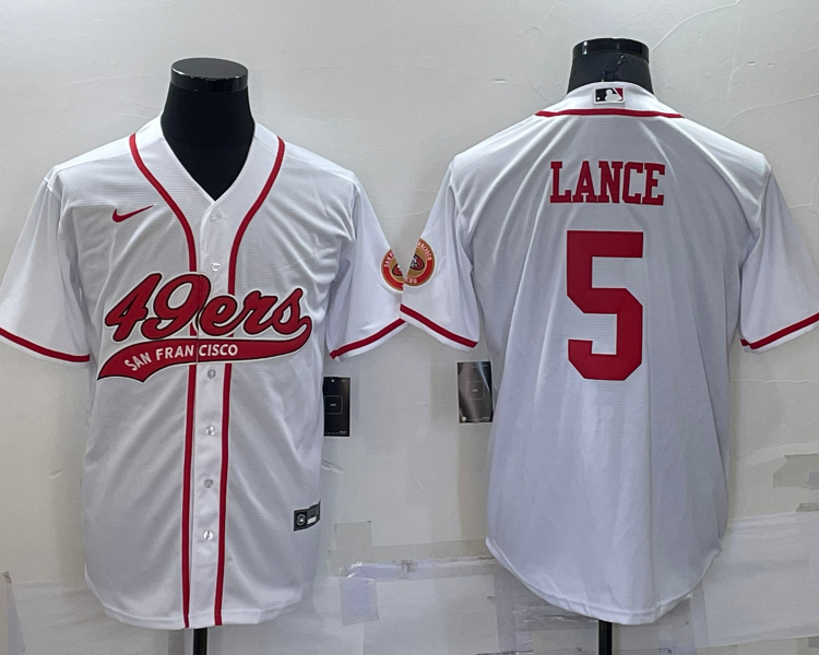 Men's San Francisco 49ers Trey Lance #5 White Jersey Joint Edition