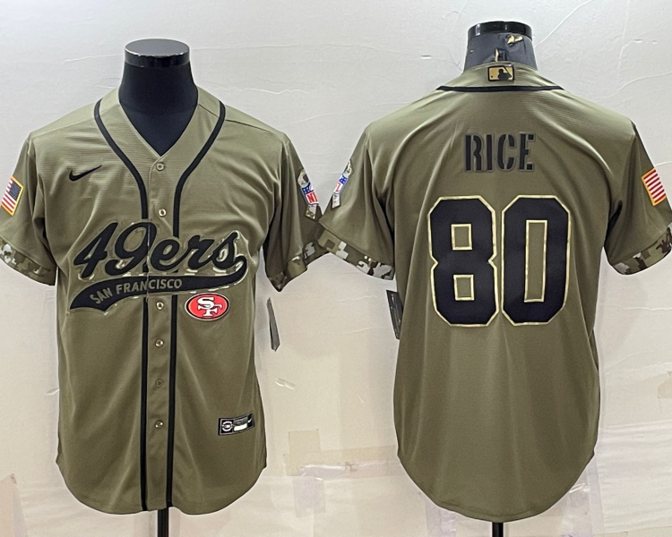 Men's San Francisco 49ers Jerry Rice #80 Olive 2022 Salute To Service Retired Limited Jersey Joint Edition
