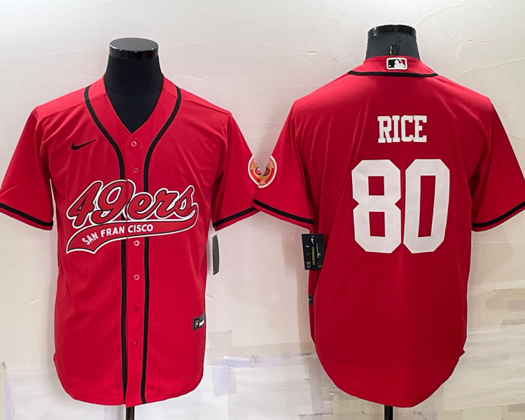 Men's San Francisco 49ers Jerry Rice #80 Red Jersey Joint Edition