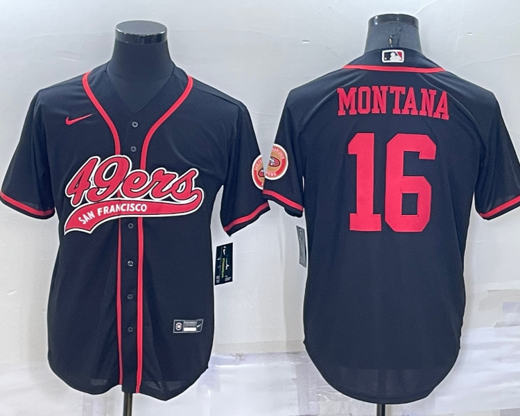 Men's San Francisco 49ers Joe Montana #16 Black Jersey Joint Edition