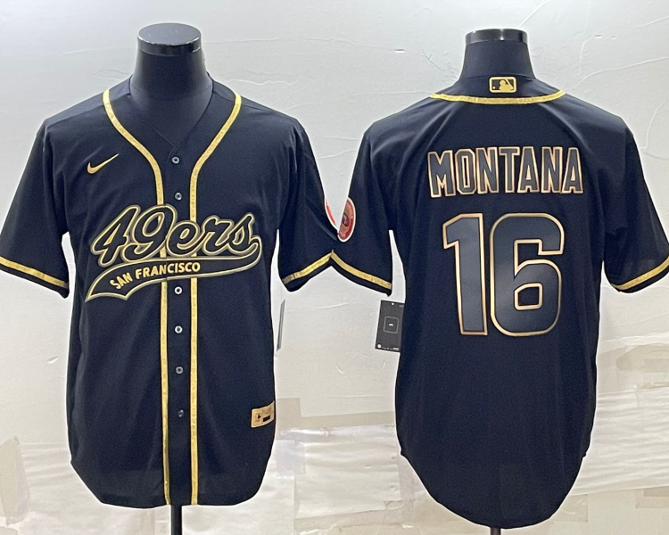 Men's San Francisco 49ers Joe Montana #16 Black Jersey Joint Edition