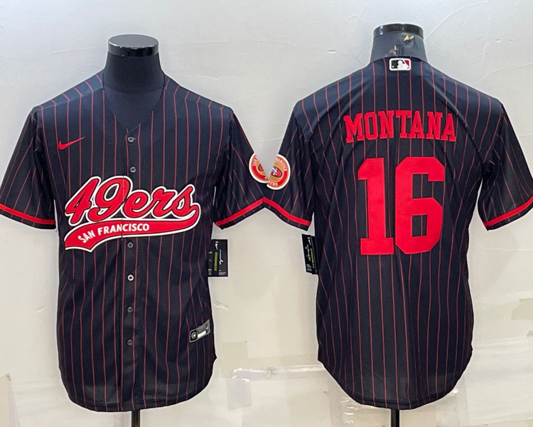 Men's San Francisco 49ers Joe Montana #16 Black Jersey Joint Edition