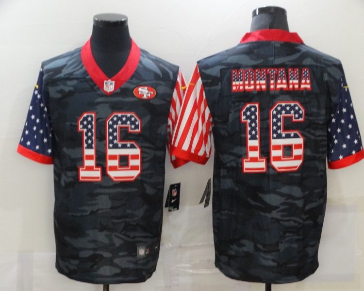 Men's San Francisco 49ers Joe Montana #16 Gray Camouflage Jersey