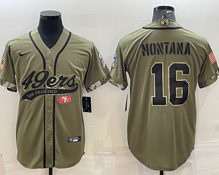 Men's San Francisco 49ers Joe Montana #16 Olive 2022 Salute To Service Retired Limited Jersey Joint Edition