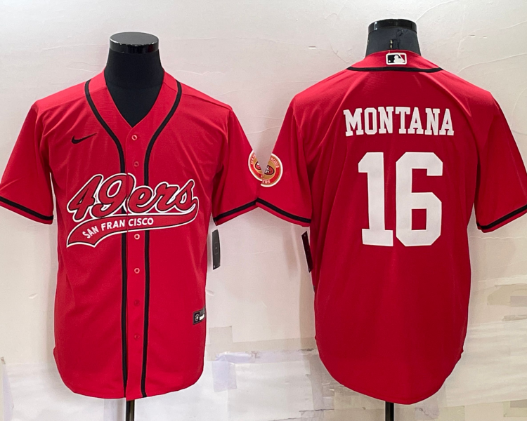 Men's San Francisco 49ers Joe Montana #16 Red Jersey Joint Edition