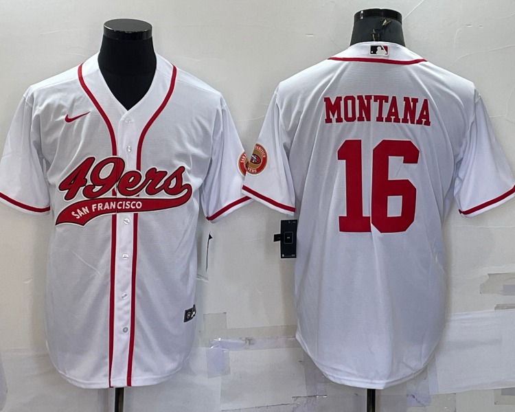 Men's San Francisco 49ers Joe Montana #16 White Jersey Joint Edition