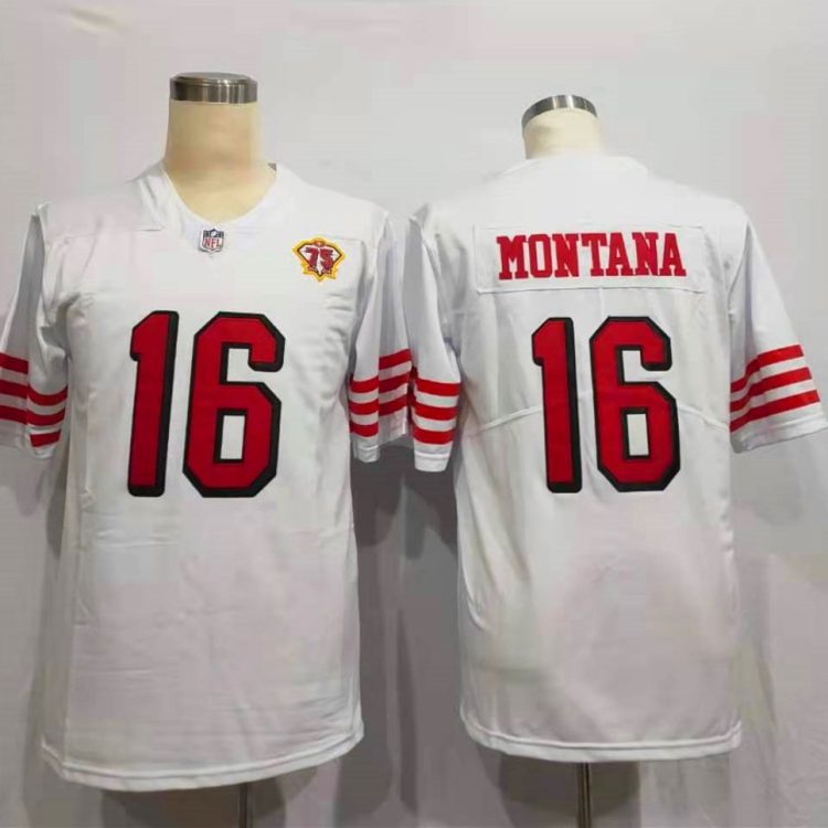 Men's San Francisco 49ers Joe Montana White 75th Anniversary Jersey