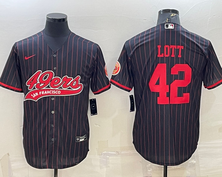 Men's San Francisco 49ers Ronnie Lott #42 Black Jersey Joint Edition