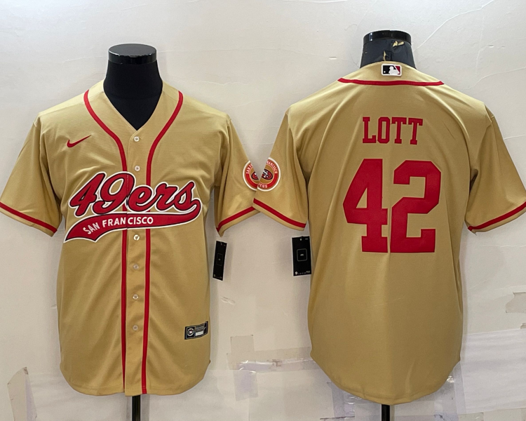 Men's San Francisco 49ers Ronnie Lott #42 Gold Jersey Joint Edition