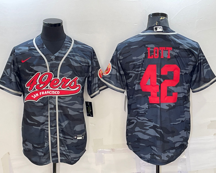 Men's San Francisco 49ers Ronnie Lott #42 Grey Camouflage Jersey Joint Edition