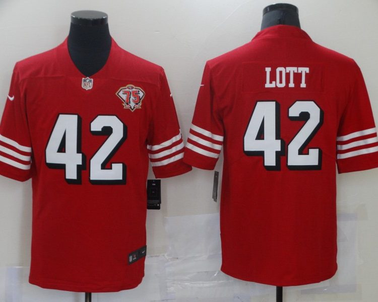 Men's San Francisco 49ers Ronnie Lott #42 Red 75th Anniversary Jersey