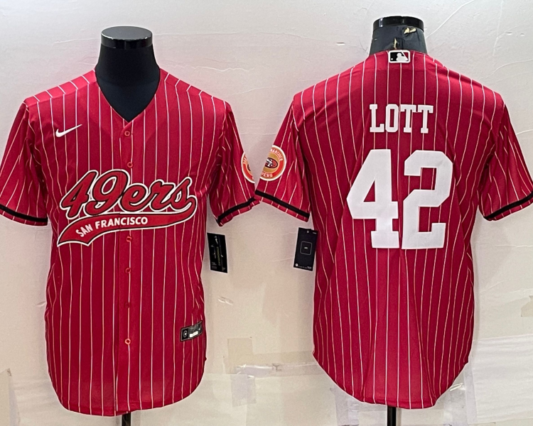 Men's San Francisco 49ers Ronnie Lott #42 Red Jersey Joint Edition