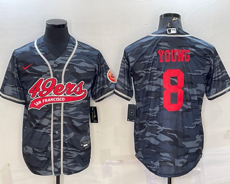 Men's San Francisco 49ers Steve Young #8 Grey Camouflage Jersey Joint Edition